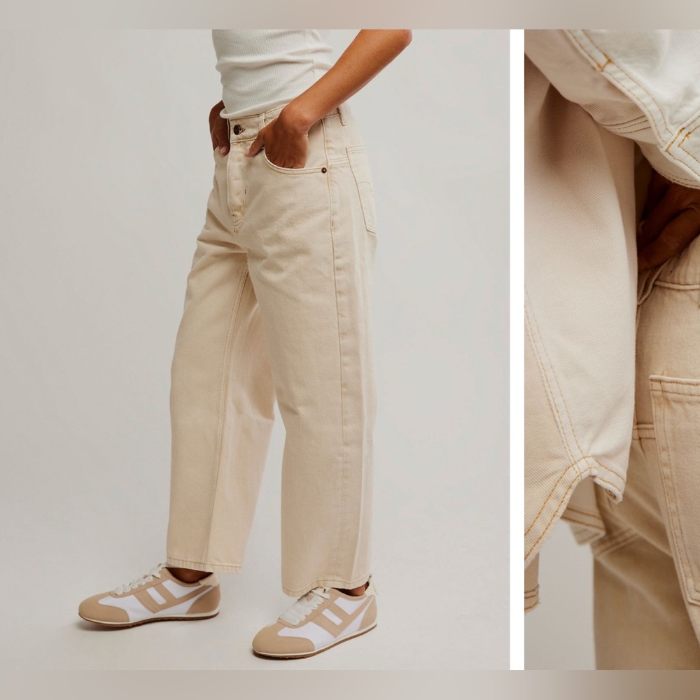 NWOT Free People We The Free Deep Trance Dropped Boyfriend Jeans casual khaki 25 - Picture 5 of 12